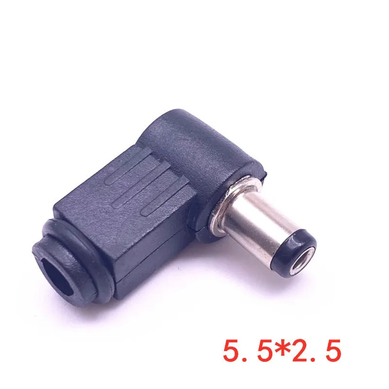 2/5Pcs Black 2.1mm x 5.5mm 2.5mm x 5.5mm DC Power Male Plug Jack Adapter 90 Degree Male 5.5*2.1 5.5x2.5mm