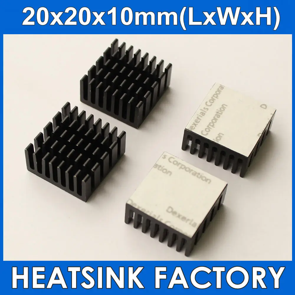 4/8pcs 20x20x10mm Black Anodized and Slotted Aluminum IC Cooling Cooler Heatsink Heatsinks With Thermal Tape