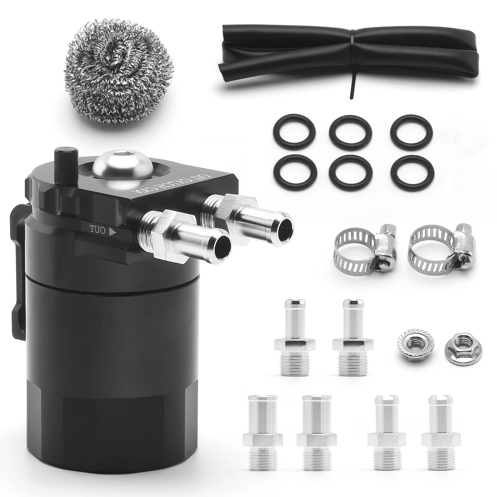 Aluminum Universal Oil Catch Can Tank for Car With Breather Tank Reservoir Filter Baffled Black Color RS-OCC009-NEW