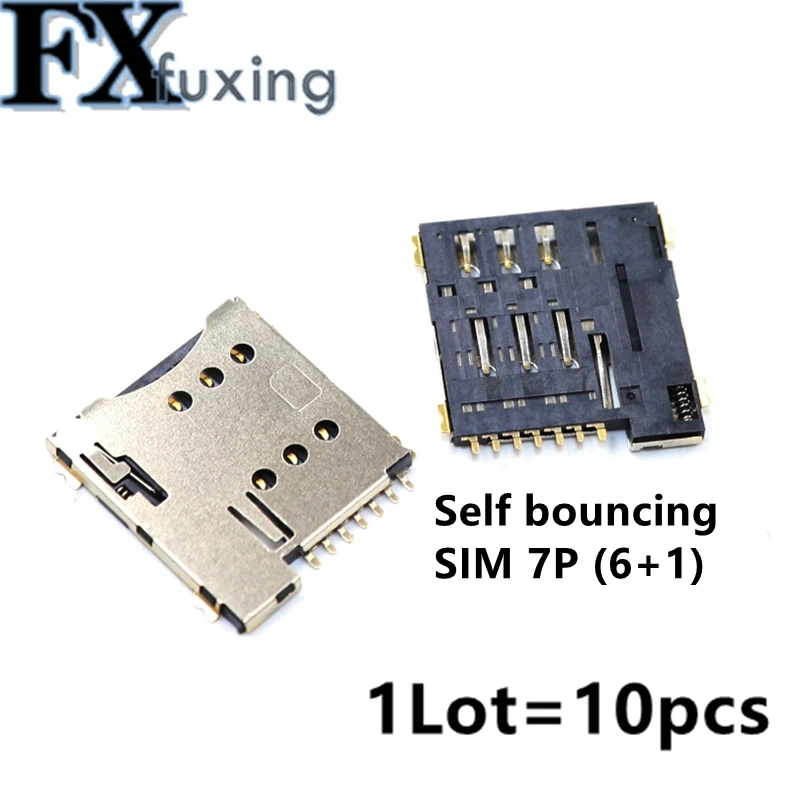 10pc 7P MICRO SIM Card Connector 6+1P 7Pin Micro Sim Socket Holder 1.35H Self Push With Switch PUSH Mobile Card Holder Self Bomb