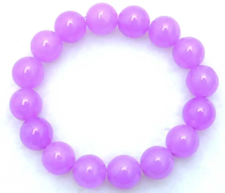 Qingmos 10mm Round Natural Violet Purple Jade Bacelet for Women Genuine Stone Bracelets Jewelry Strand By Elastic bra174