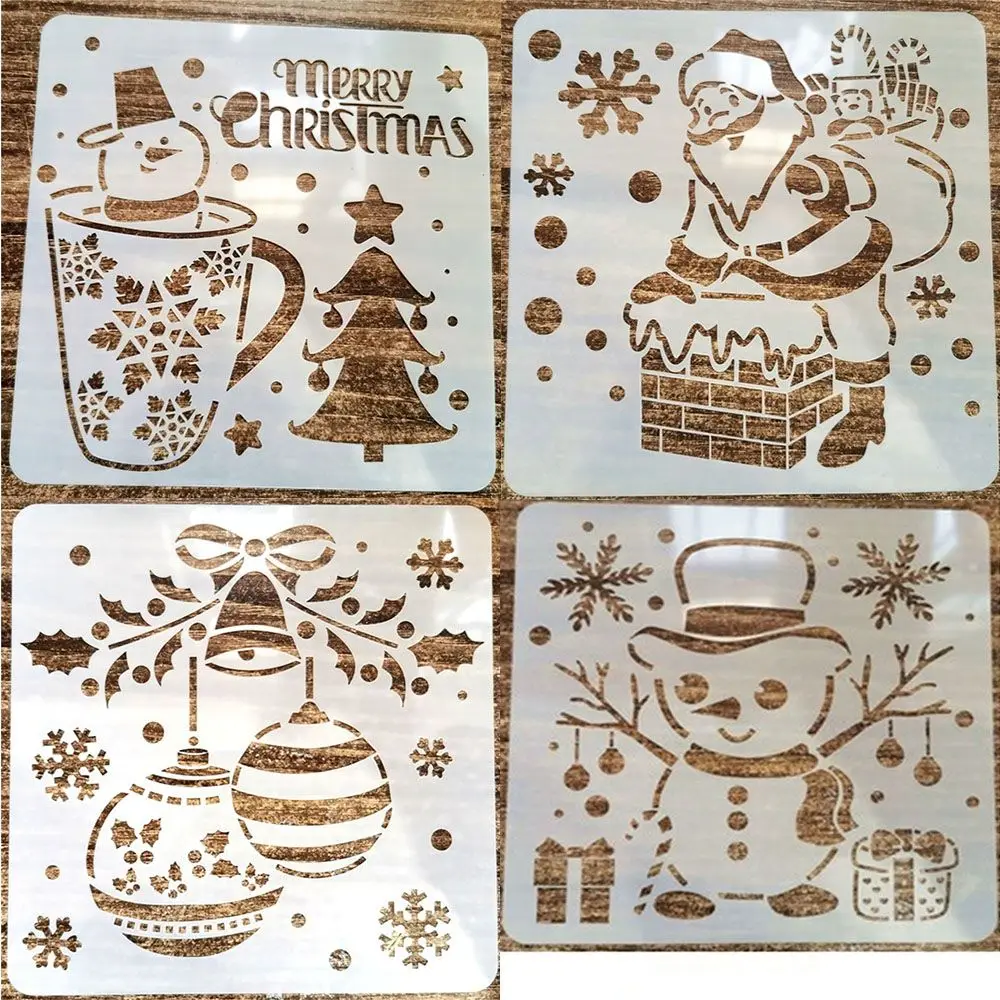 Stamp Floor Decor Wall Window Graffiti Drawing Tool Spray Painting Template Cute Snowman Christmas Style Stencil