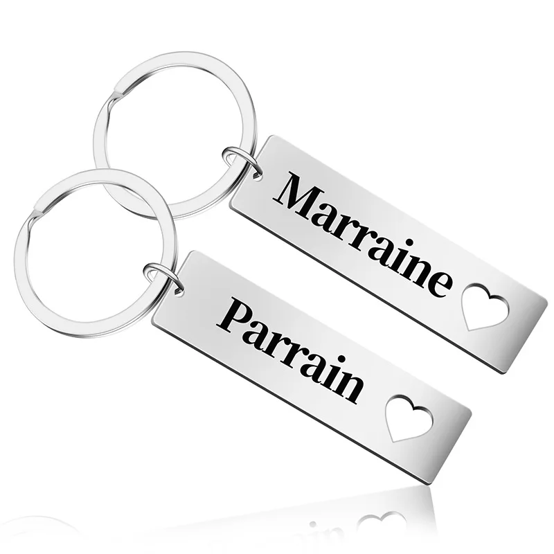 1 or 2 Pcs Godfather Gift Godmother Keyring Personalised Keychain Papa d'amour Tata d'amour Le Parrain La Marraine Keychain