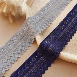 3meters/lot 5cm beautiful good quality grey/navy blue embroidered lace trim elastic accessories X847