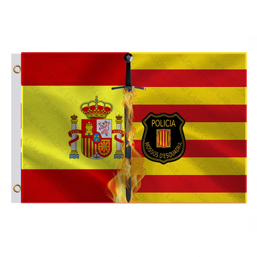 BANDERA DE ESPAÑA MOSSOS DE ESQUADRA POLICIA 3x5FT 90x150cm 100D Polyester With Two Brass Grommets Outdoor or Indoor Banner