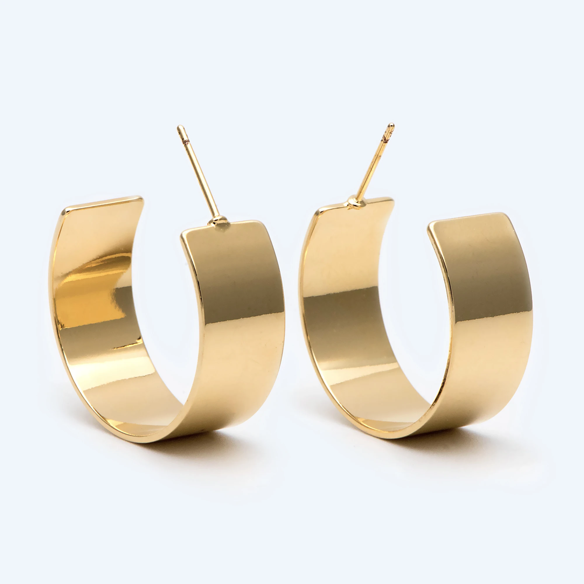 10pcs Gold Flat Hoops 26mm, Gold Plated Brass, Geometric Hoop Stud Earrings (GB-1795)