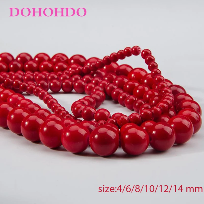 High Quality 4/6/8/10/12/14mm Natural Stone Round Bright Red Coral Beads Loose Beads For DIY Bracelet Necklace Jewelry Making