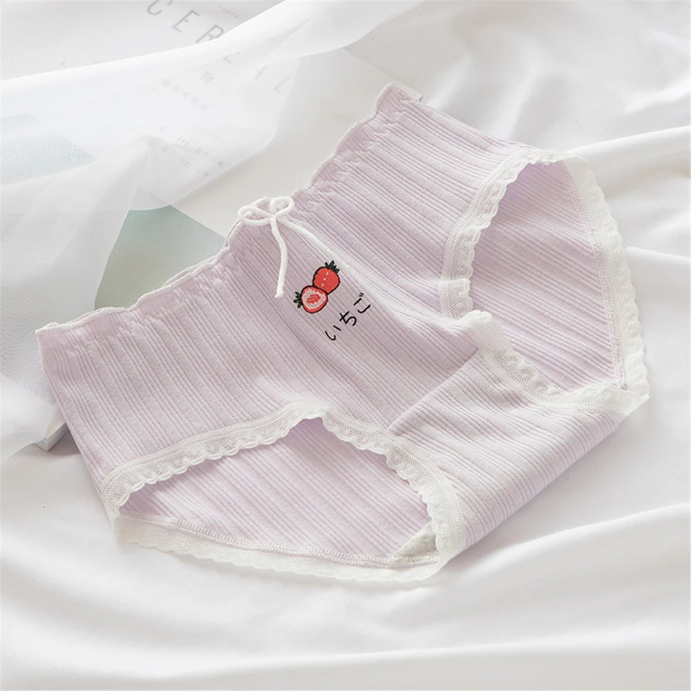 Plaid Fruit Day department small fresh underwear girls underwear cotton crotch in the waist briefs Ladies Underwear T2809