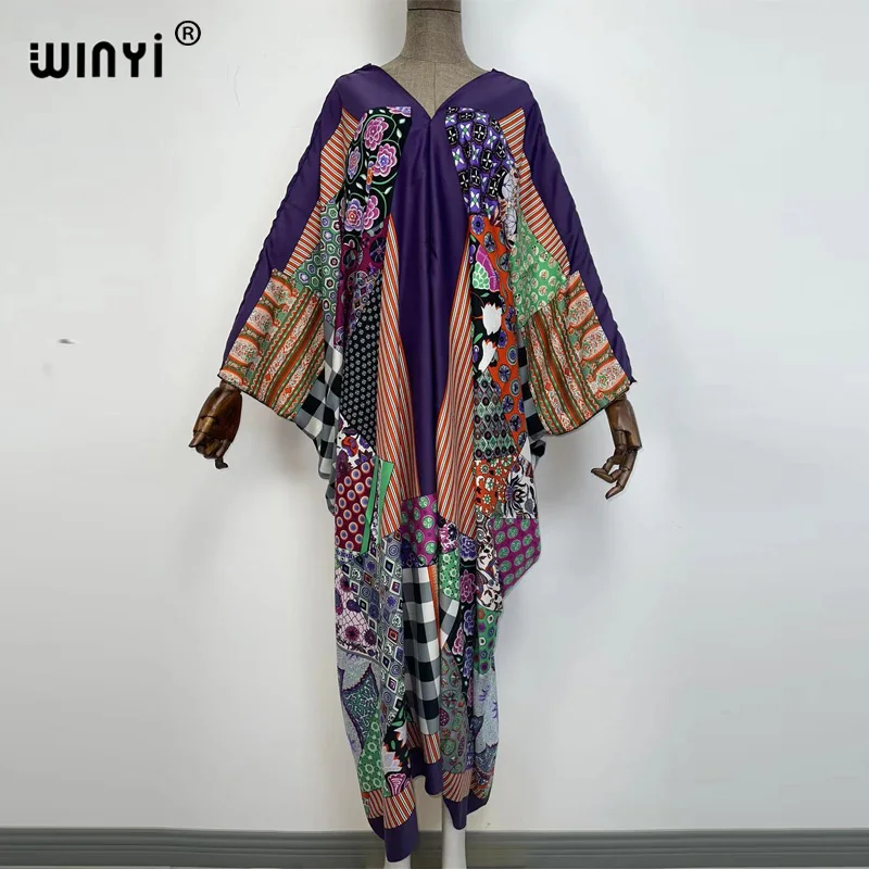 2022 winyi europa kaftan boho moda impressão maiô maxi robe femme biquini praia maiô noite vestido de festa