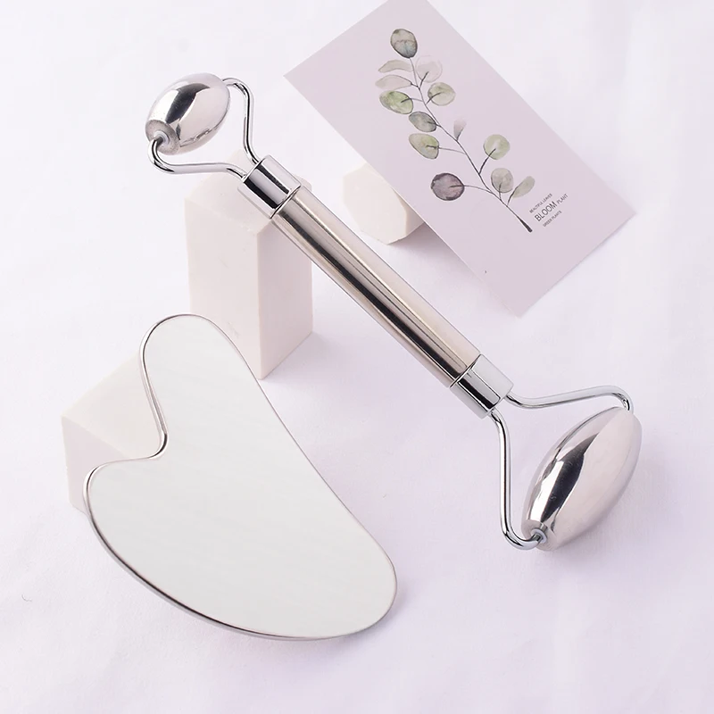 

Stainless Steel Facial Roller Gua Sha Tool Set Face Care Massage Crystal Jade Rose Quartz Health Anti Wrinkle Cellulite Massager