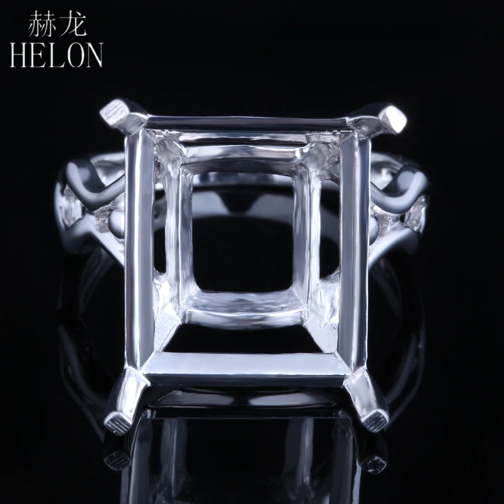 HELON Sterling Silver 925 Women Fine Jewelry Ring Semi Mount Engagement Wedding Ring Setting Fit 15x13mm Cushion/Emerald/Radiant