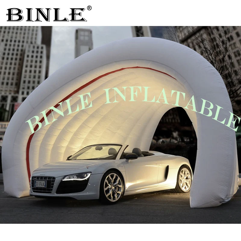 

Outdoor white double layer inflatable car garage tent inflatable tunnel tent with red lines entrance for show