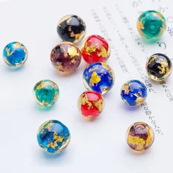 10pcs Round 10mm 12mm Gold Color Foil Pattern Handmade Lampwork Glass Loose Beads for Jewelry Making DIY Crafts Findings