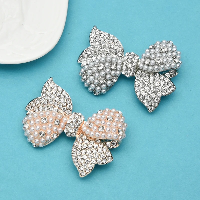 Wuli&baby Sparkling Rhinestone Pearl Bowknot Broocohes For Women Flower Weddings Party Office Brooch Pins Gifts