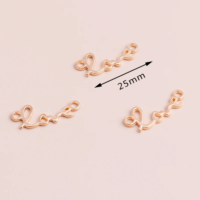 Leslie 50pcs Gold Color Letters Love Connectors Charms for DIY Making Bracelets Necklaces Handamde Jewelry Accessories