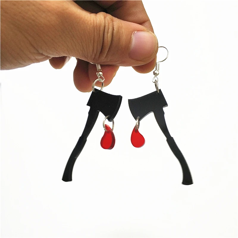 KUGUYS Bloody Axe Drop Earrings for Women Black Acrylic Dangle Party Dance Halloween Jewelry Hyperbole Accessories