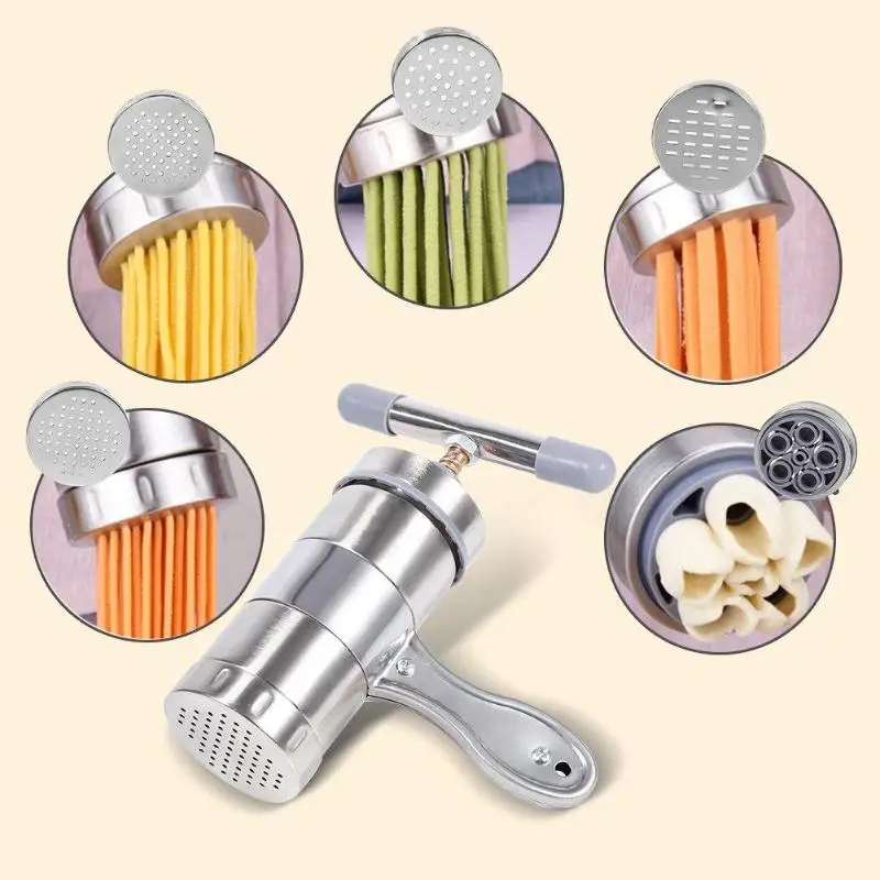 Manual Stainless Steel Noodle Maker Press Pasta Cutter Kitchen Machine Tool Hollow Noodle Machine Handmade Noodle Machine 5 Head