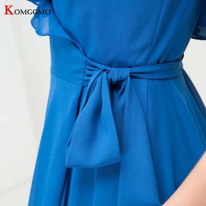 Nach Maß V-ausschnitt Rüschen Chiffon A-Line Abendkleid High-End Cap Sleeve Bodenlangen Bogen Gürtel Sweep Zug Brautjungfer kleid