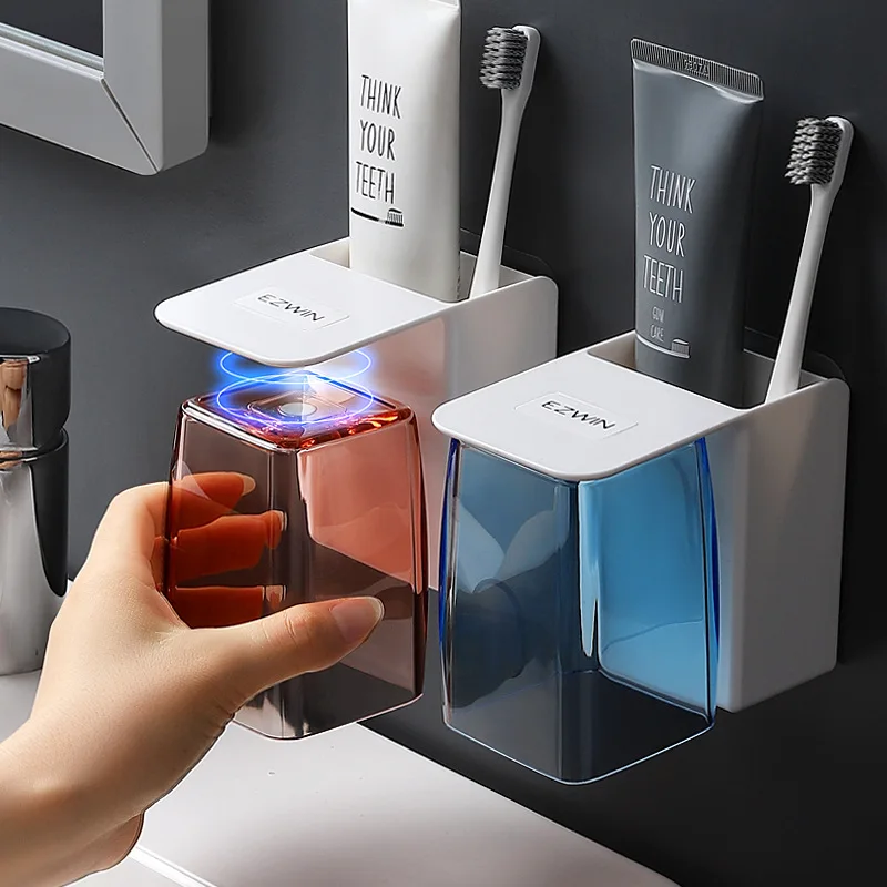 

Toothbrush Holder Plastic Cup Two-Piece Bathroom Accessories Set Toothpaste Dispenser Shaver Storage Bath Decoration Kit Product