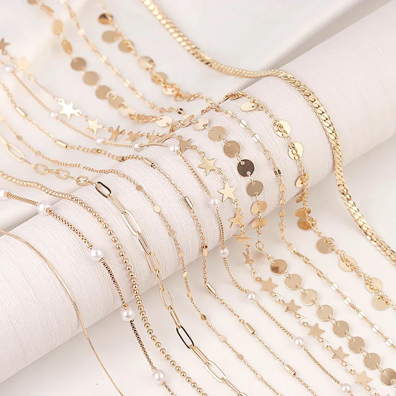 2M Round Star Beads Chain Bulk Chain Gold Color Oval Link Bulk Chains DIY Wallet Chain Necklace Making Handmade Accessories