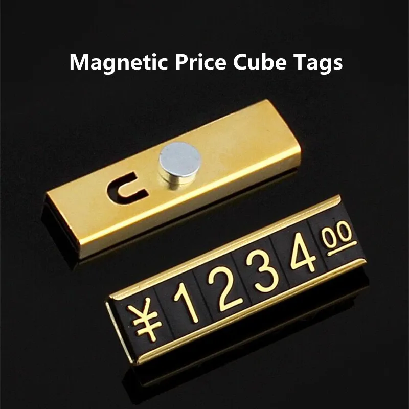 5 Sets Magnetic Price Label Tags Clothes Store Sign Holders Stand Metal Base Number Price Cube Tag Display Stand