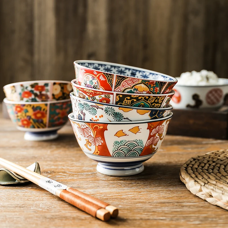 Japanese ceramic rice bowl high-footed bowl household tableware  ramen ceramic mixing soup salad large bowl  CN(Origin)