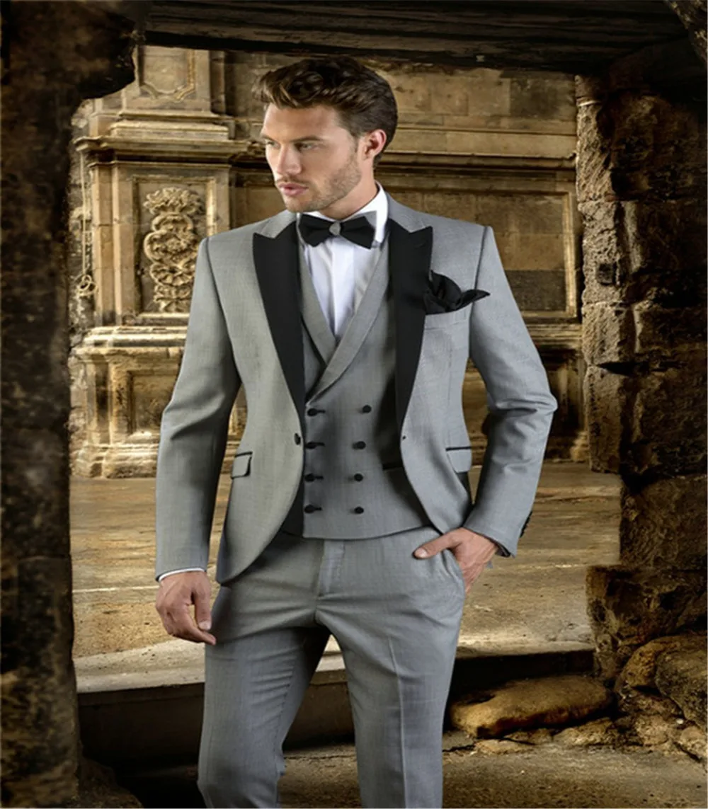 

JELTONEWIN 2021 Tailor-Made Light Grey Classic Wedding Men Suits Slim Fit Tuxedo 3 Pieces Suit Groom Prom Blazer Terno Masculino