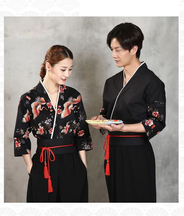 New Unisex Japanese Korea Style Medium Sleeve Cook Uniform Kimono Waiter Work Wear Chef Sushi Restaurant Overalls