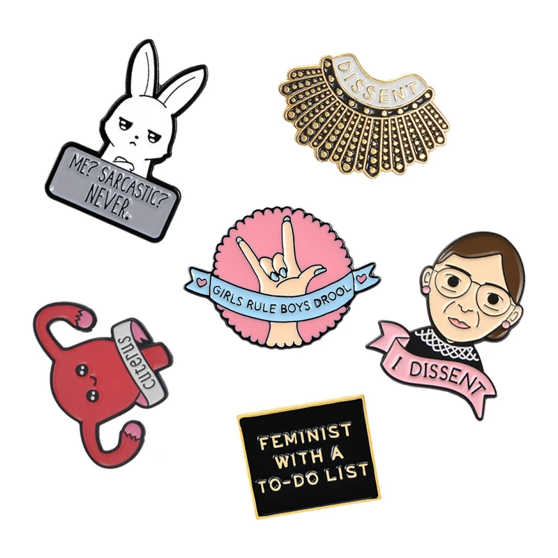 Dissent Feminism Rectangle FEMINIS Pin Ginsburg Rule Boys Drool  Lapel Pins Student Enamel Brooches Badges Jewelry Wholesale