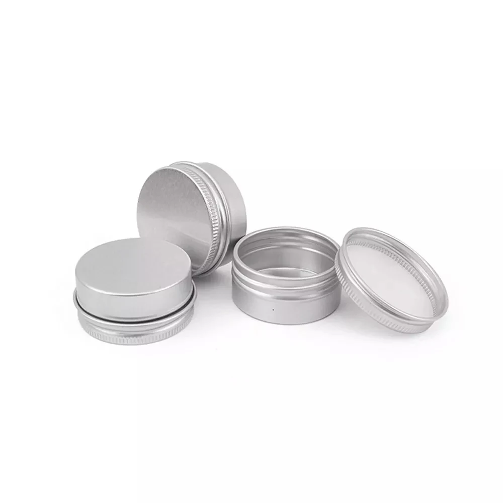 5ml-250ml Cosmetic Aluminum Cans Aluminum Boxes Silver Aluminum Tins Cans Screw Top Round Candle Spice Tins Cans Lid Containers