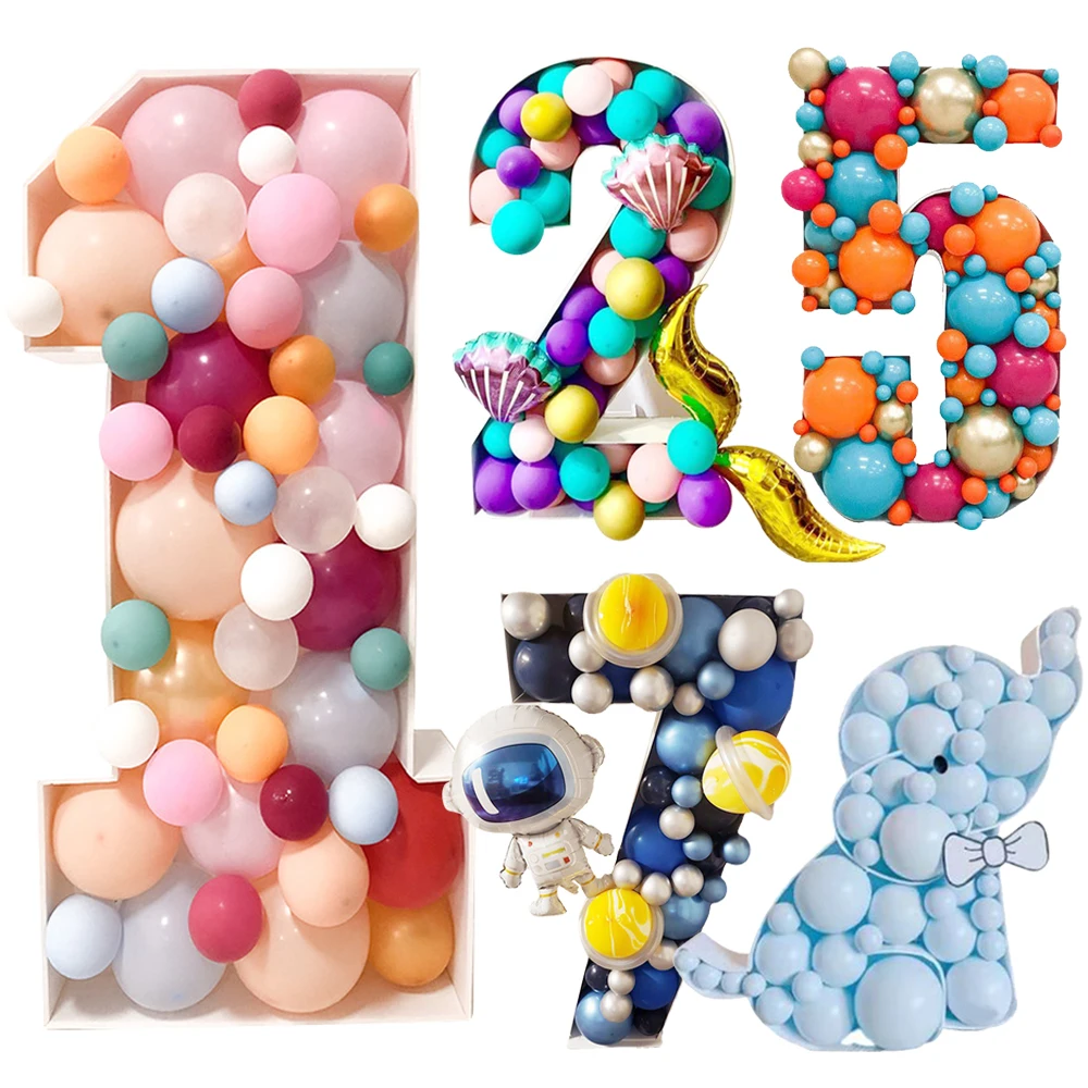 

DIY Birthday Number Balloons Filling Box Frame Mosaic Heart Balls Box Anniversary Baby Shower Wedding Decorations Party Backdrop