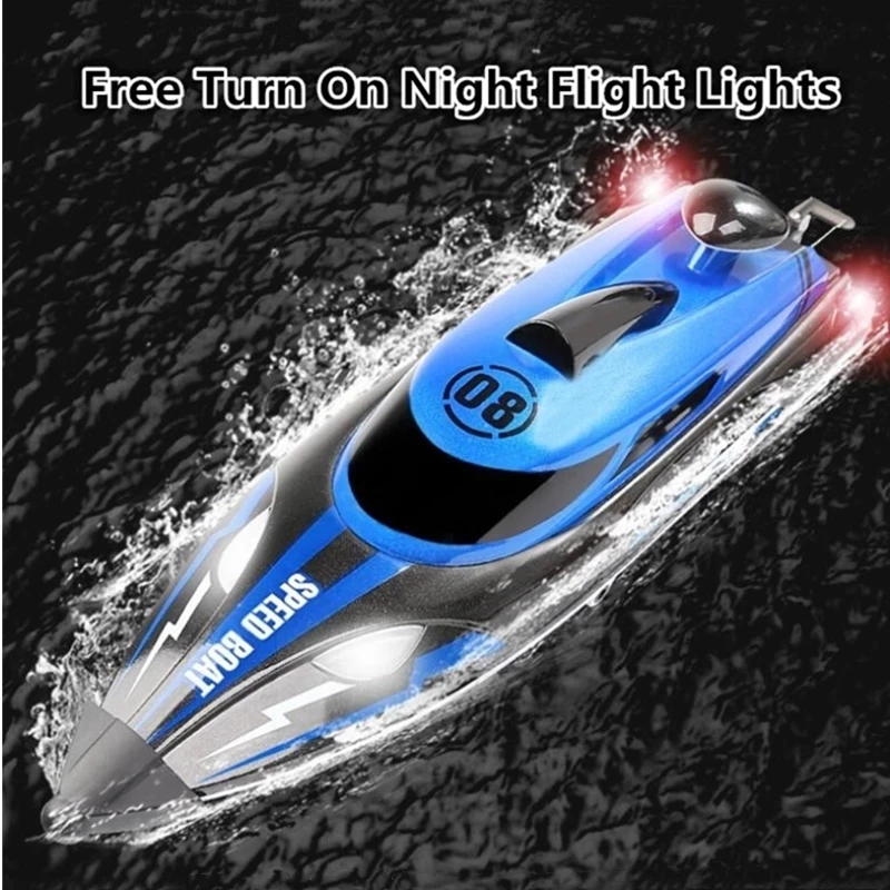 High Speed Precision Waterproof Racing RC Boat 2.4G 30KM/H 150M Range Night Light Rollover Reset Radio Control Speedboat Boat