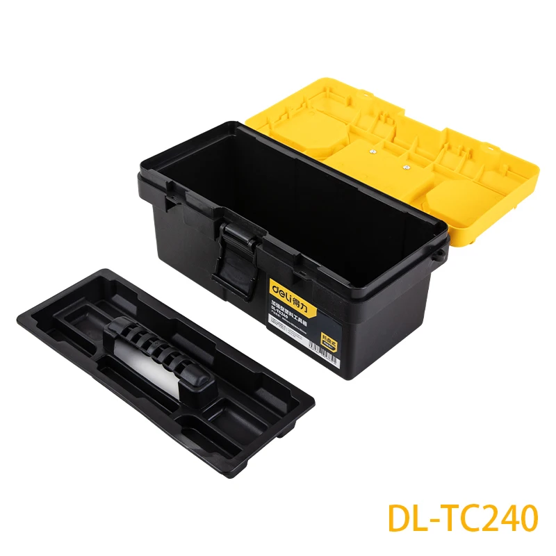 Deli 14-Inch Reinforced Toolbox Plastic Tool Box Tool Storage Box Daily Storage Parts Storage Tool Organizer Two-Tier Structure