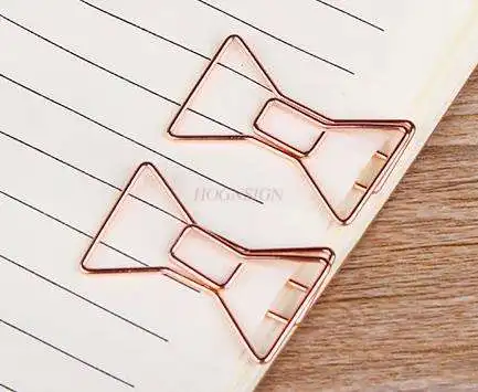 Clip de papel con forma de lazo de oro rosa, 12 piezas, bonito