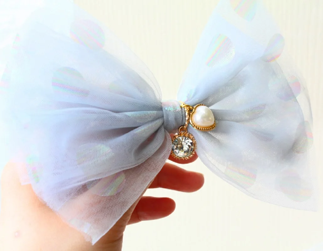 Handmade Dog Accessories Hairpin Pet Supplies Big Bow Sparkling Tulle Cute Maltese Poodle Yorkie Holiday Party Photography