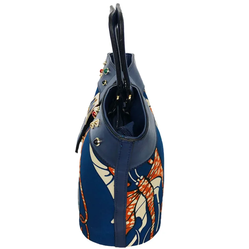 Popular Luxury Casual Shoulder HandBag And 6 Yards Fabric Set 2024 New Women Brand Design Party Bag And Wax Prints Fabric