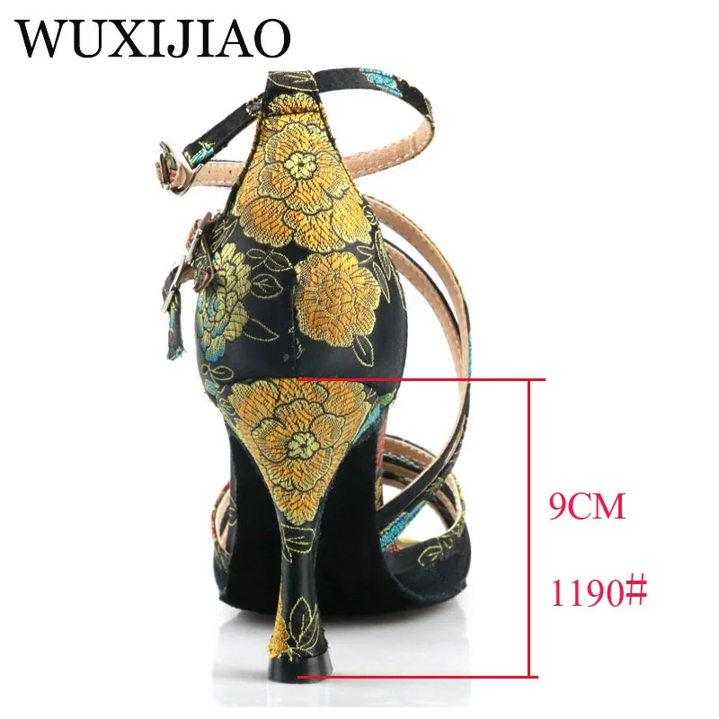 WUXIJIAO-Sandalias de tacón alto con correa cruzada para mujer, zapatos de gamuza de malla negra, cómodos, para baile latino y salsa