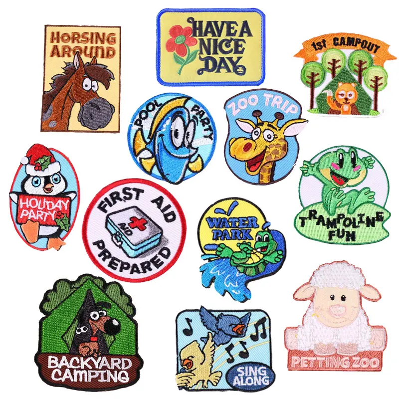 

Cute Animals Embroidered Patches for Clothing Ironing on Jeans Stripes Stickers Custom Badges Patch Creative DIY Boom Applique E