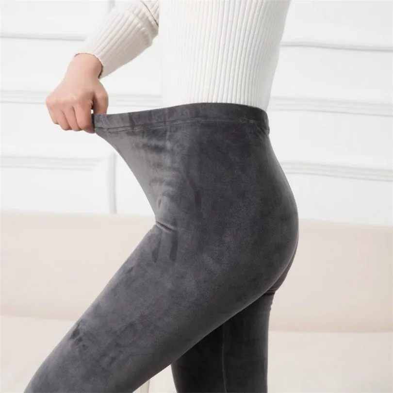 VISNXGI Warm Women Plus Leggings invernali in velluto fodera spessa pantaloni in pile moda alla caviglia mantieni caldo solido elastico in vita