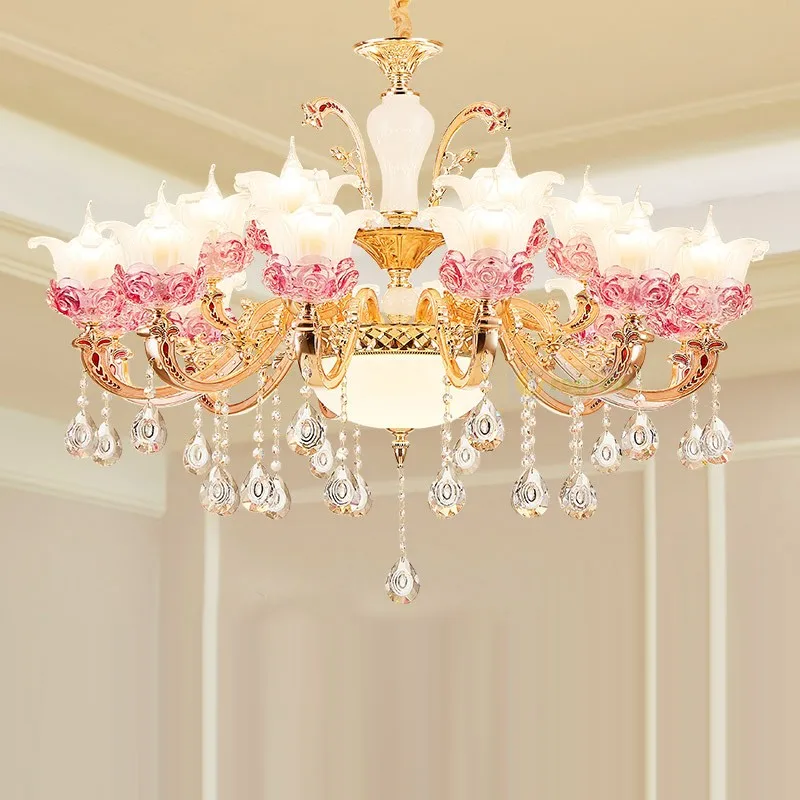 modern crystal chandelier led Lustre Chandeliers Ceiling best sellers glass lampshade romantic wedding room purple lily lights