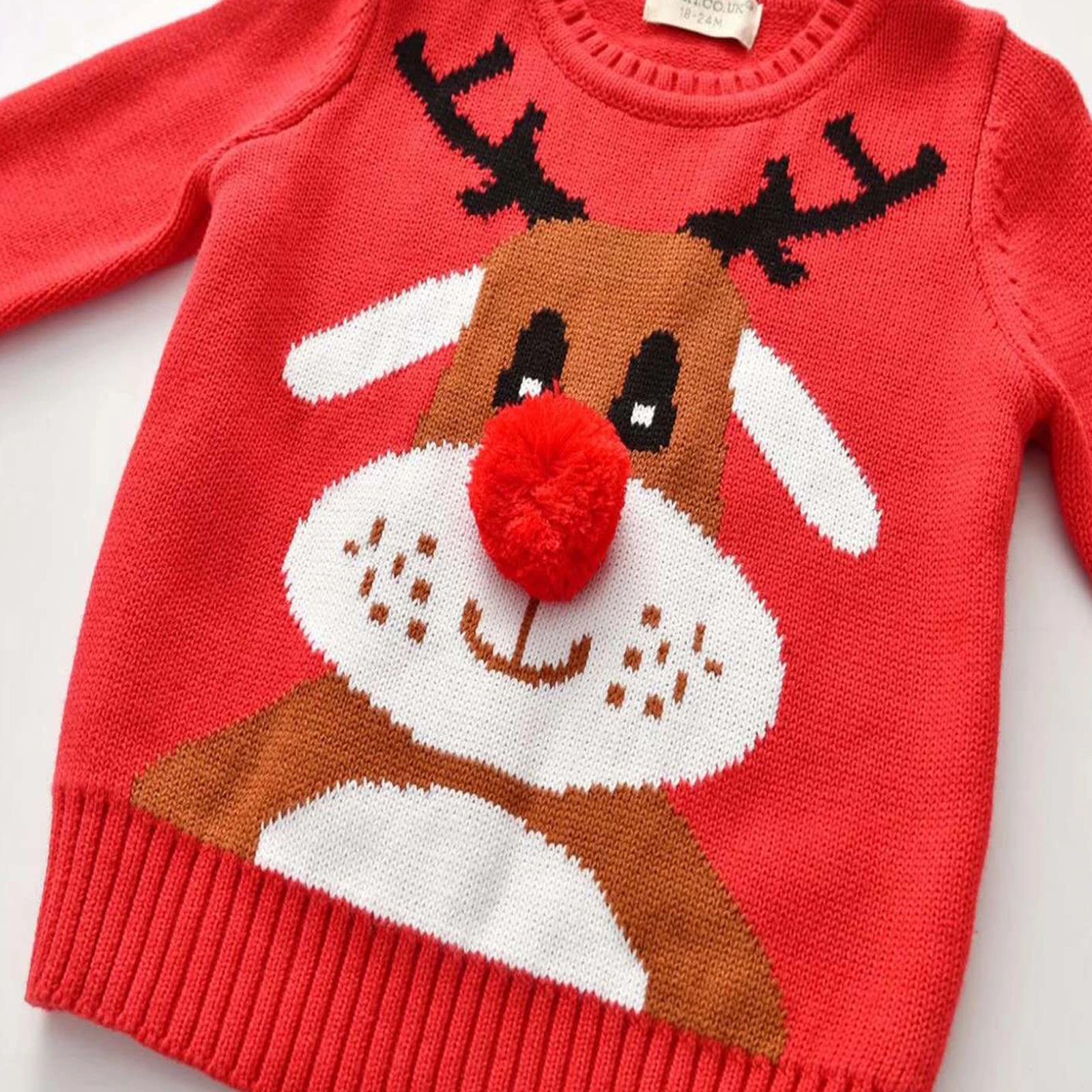 Christmas Baby Girls Boys Warm Sweater Tops Cartoon Print Long Sleeve Pullover Knit Tops Outfit 1-7Years