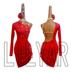 New Latin dance dress competition dress dress dress performance Dress Adult custom red embroidered Dance Dress