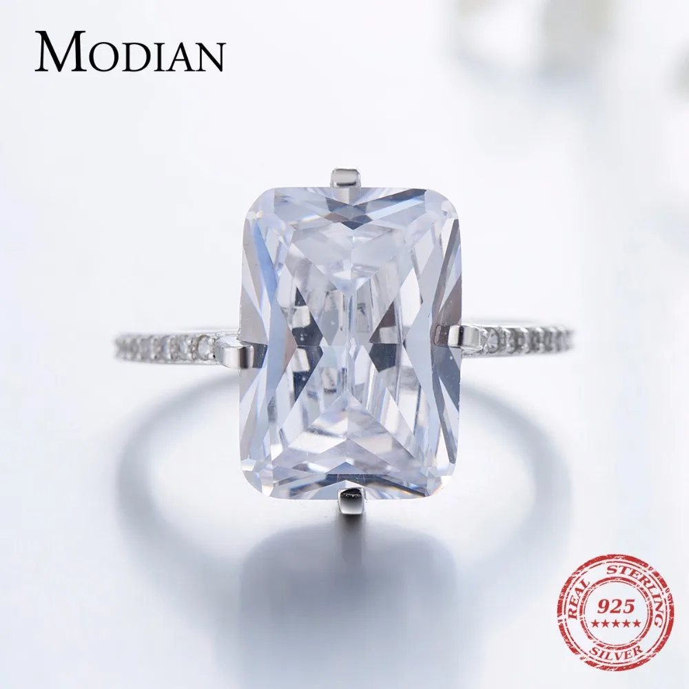 Modian 100% 925 Sterling Silver Persegi Panjang 5A Zirkon Bening Mewah Cincin Anniversary Pertunangan Perhiasan untuk Wanita Fashion Cincin