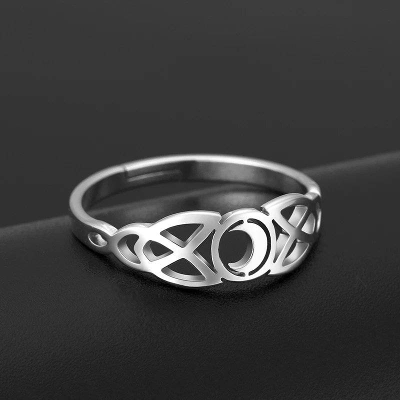 COOLTIME Moon Finger Ring for Women Triquetera Irish Knot Steel Color Stainless Steel Gifts for Men Lover Couple Rings Jewelry