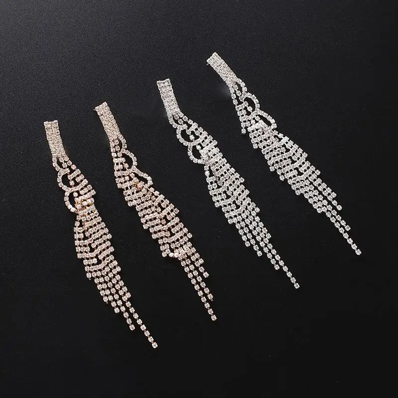 Luxury Rhinestone Tassel Earrings For Women Elegant Big Crystal  Drop Dangle Earrings Wedding Earring Jewelry Accessories E702