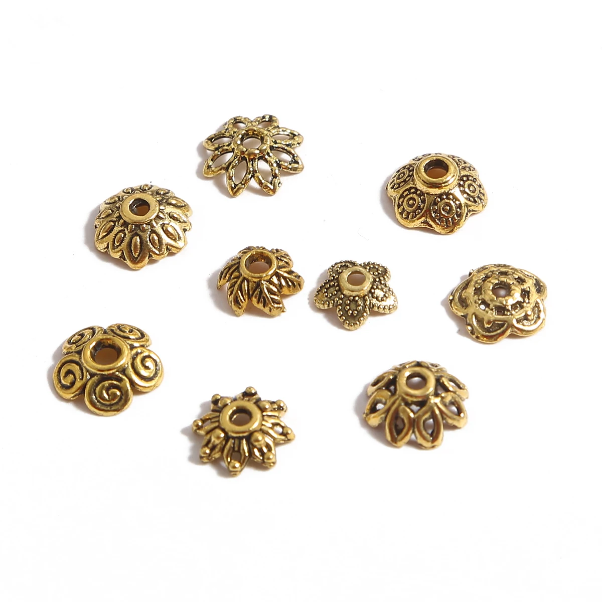 50Pcs Gold Flower Petal Beads Caps Bulk End Spacer Charms Bead Caps For Jewelry Making Accessories DIY Supplies