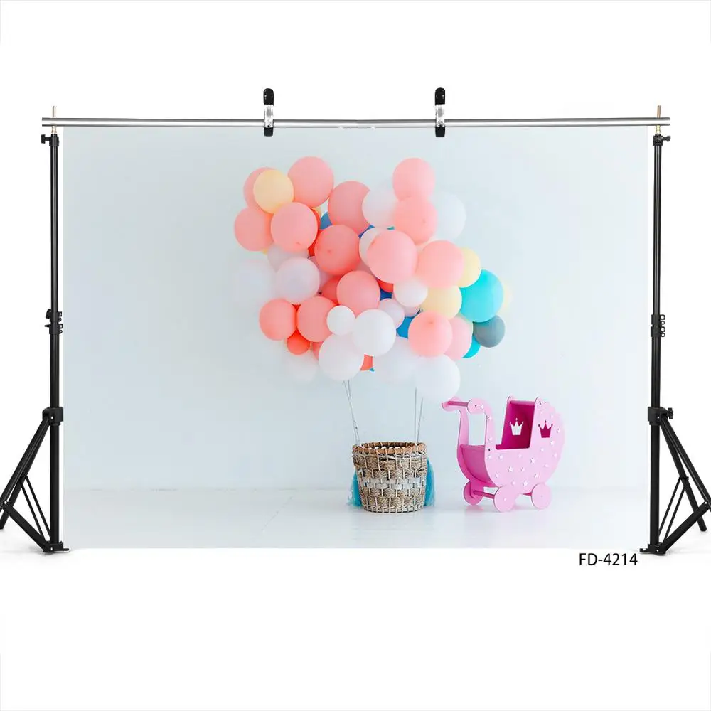 Ballons Basket Pram Photo Backdrops Vinyl Cloth Background for Children Birthday Party Baby Shower Photoshoot Photography Props