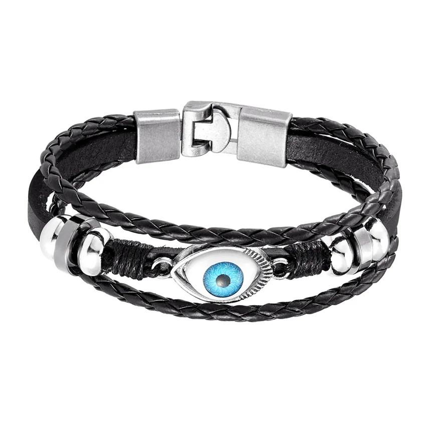 2023 New Lucky Leather Bracelet Men Charm Eye Multilayer Bracelet Woven Ladies Bracelets Jewelry Preferred Valentine's Gift