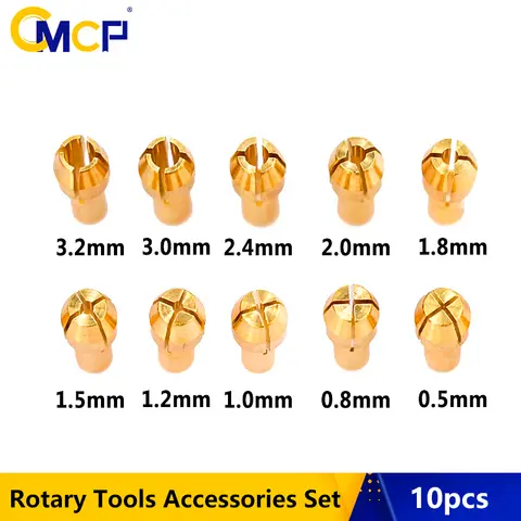 CMCP 10pcs Mini Drill Brass Collet Chuck for Dremel Rotary Tool 0.5-3.2mm Micro Collet Chuck 4.3/4.8mm Shank Chuck Adapter