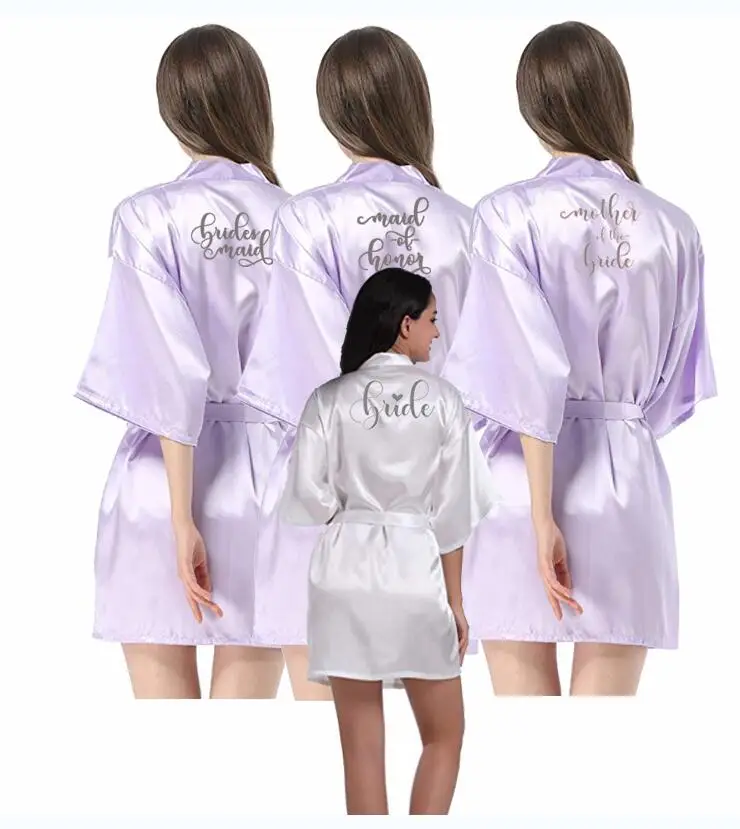 new bride bridesmaid robe with white black letters mother sister of the bride wedding gift bathrobe kimono satin robes